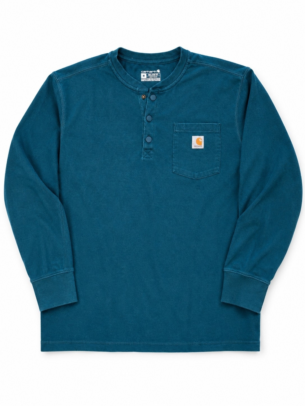 Carhartt Deep Teal Long Sleeve Henley with Pocket, Size Medium